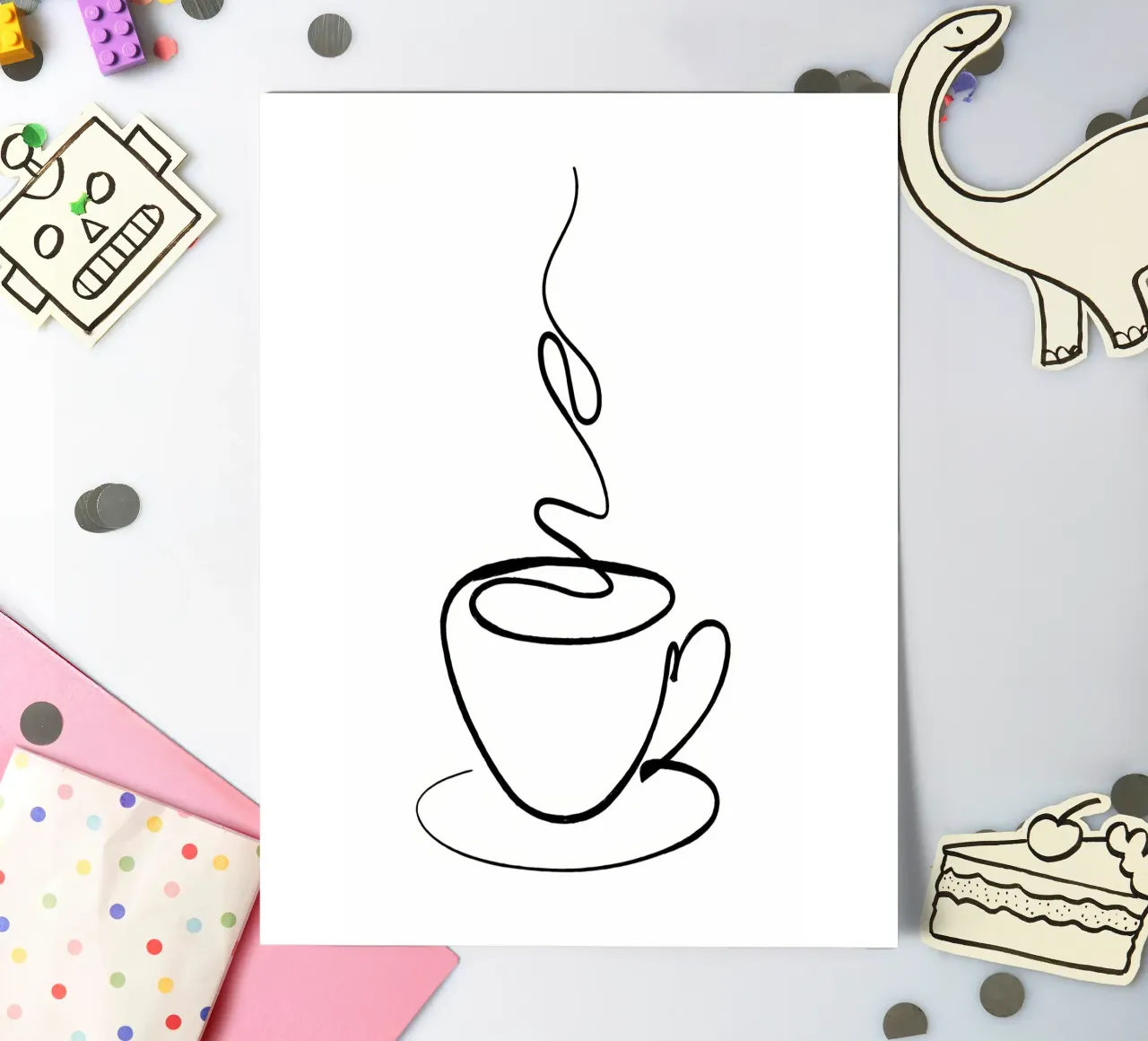Kaffeetasse Line Art Stickerbogen von Aiden Garcia