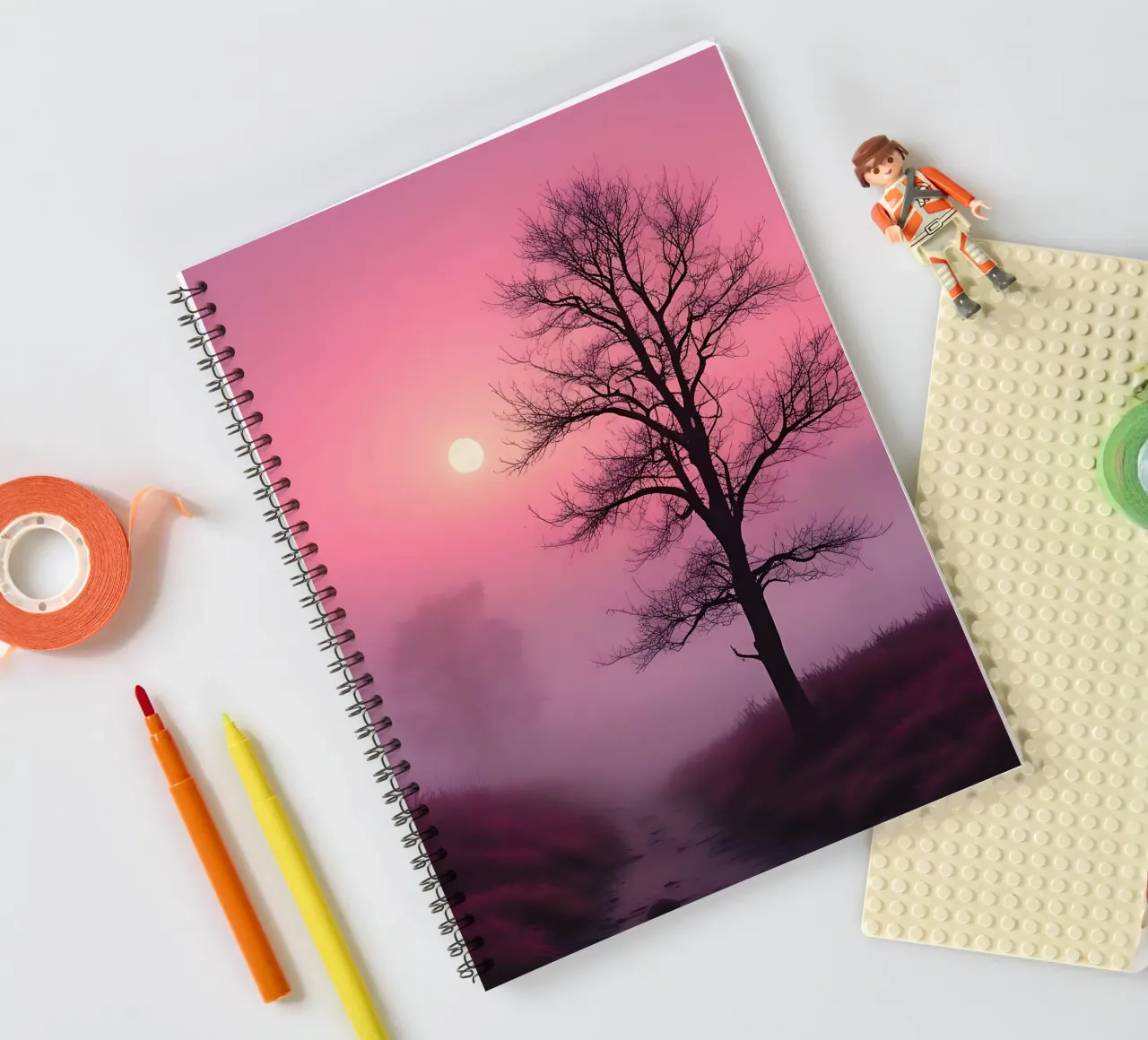 Sunset with fog_1 spiral notebook by Pink- und LoveArt by LK