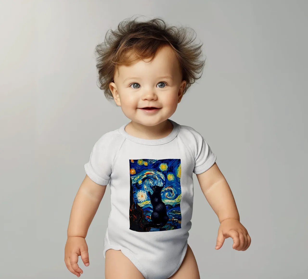 gatto vangogh body neonato maniche corte da Adrian Patel