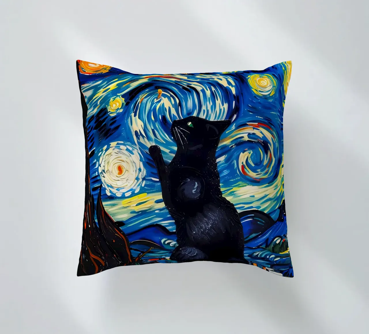gatto vangogh cuscino da Adrian Patel