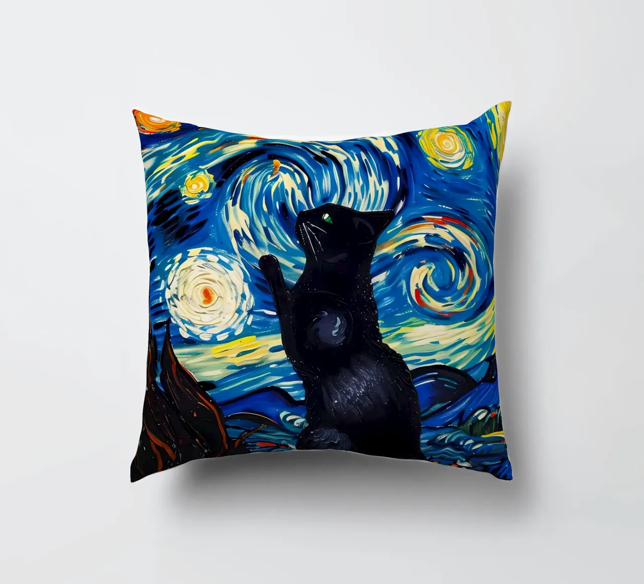 gatto vangogh cuscino da Adrian Patel