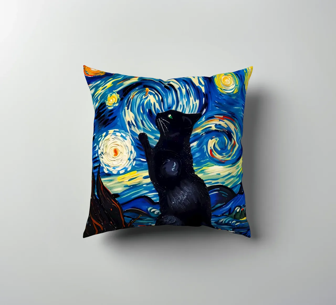 gatto vangogh cuscino da Adrian Patel