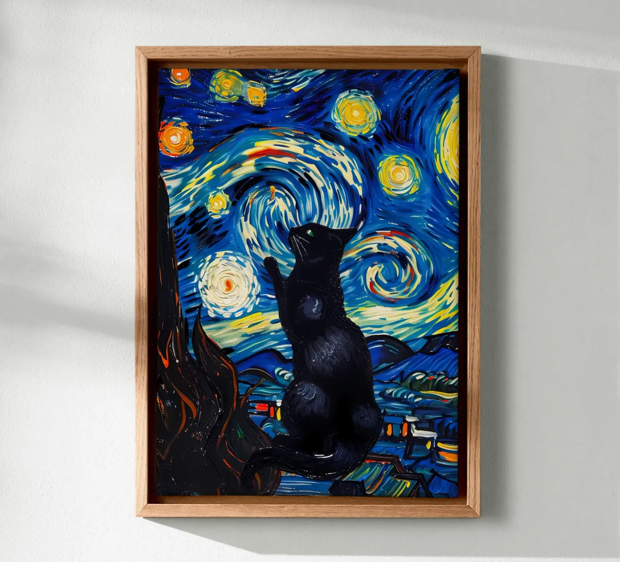 gatto vangogh tela con Cornice a cassetta da Adrian Patel