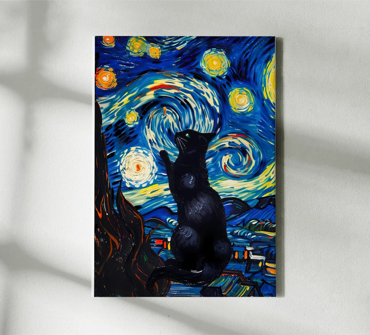gatto vangogh tela con Cornice a cassetta da Adrian Patel