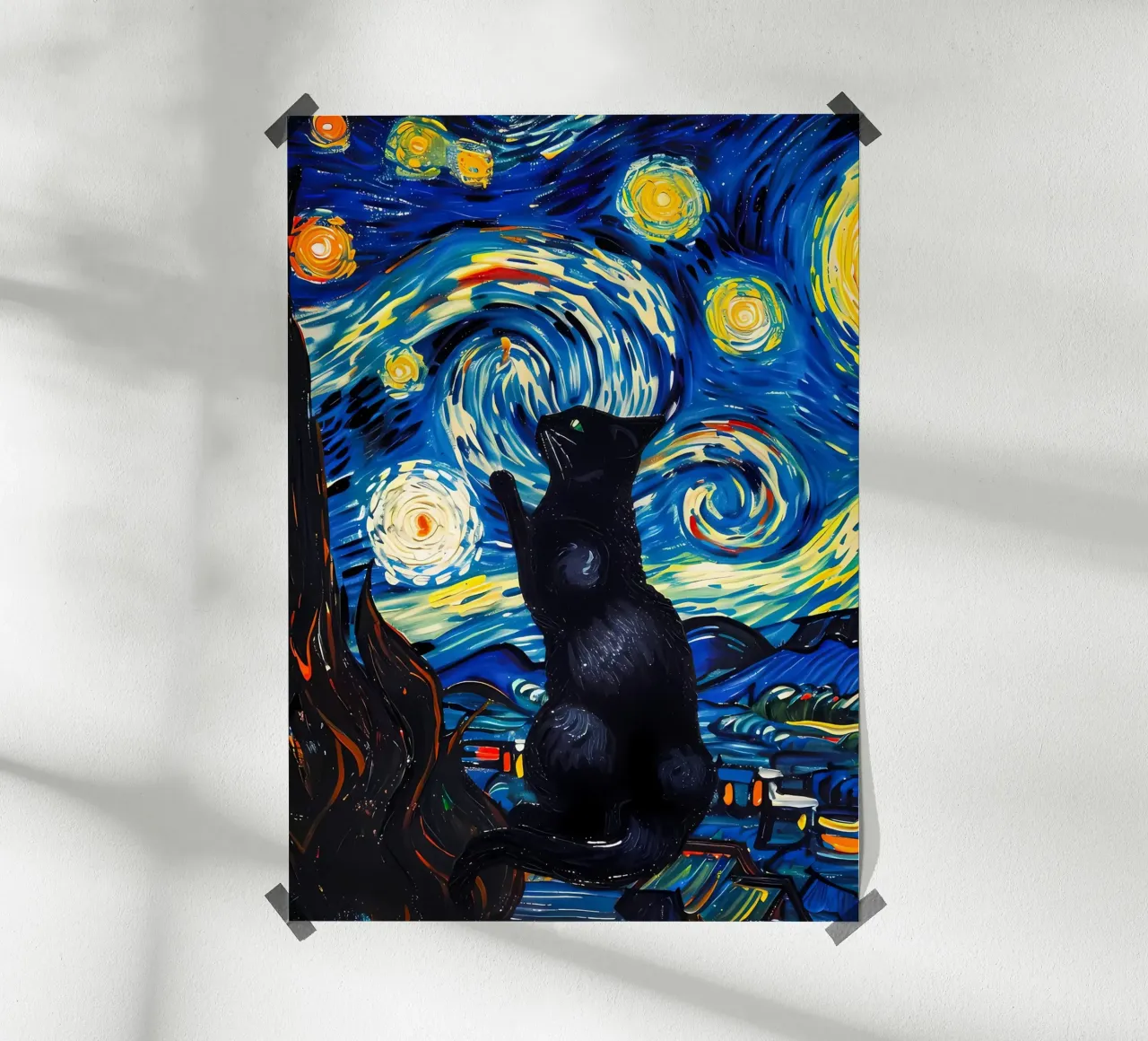 cat vangogh poster van Adrian Patel