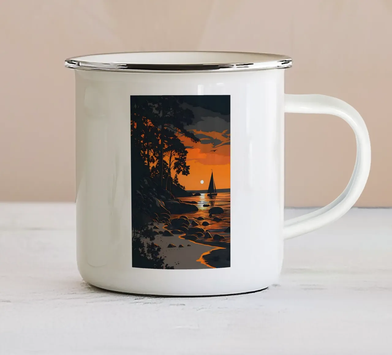 Zonsondergang Zeilboot emaille mok van Bartosz Powalka