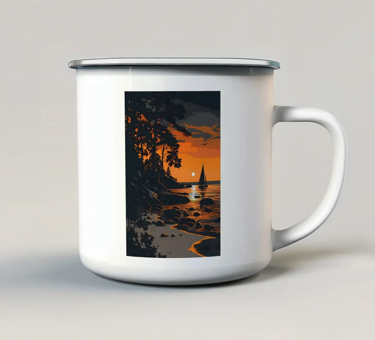 Zonsondergang Zeilboot emaille mok van Bartosz Powalka
