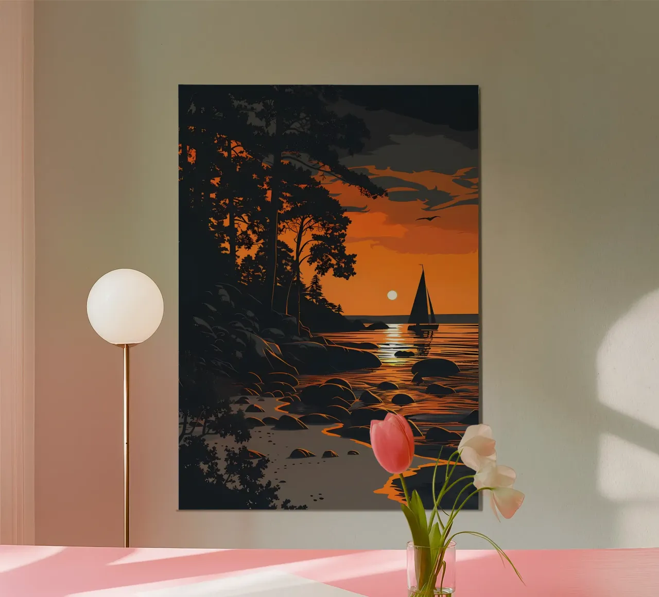 Zonsondergang Zeilboot poster met kunststof frame van Bartosz Powalka
