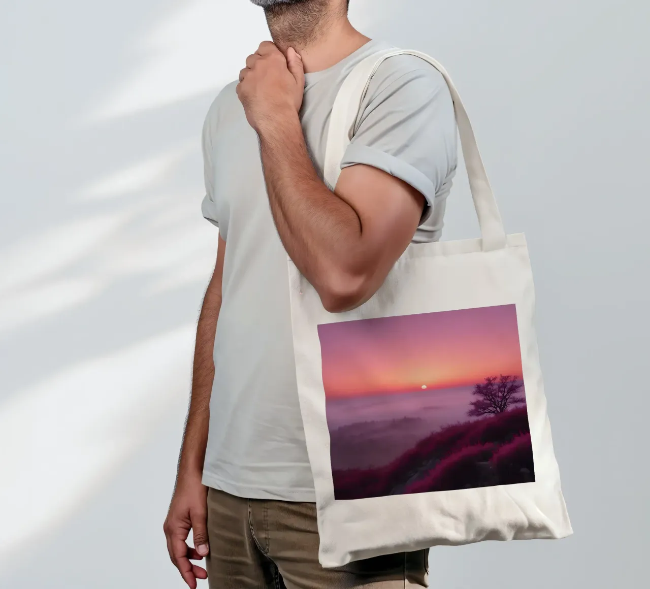 Tramonto con nebbia_2 borsa in juta da Pink- und LoveArt by LK