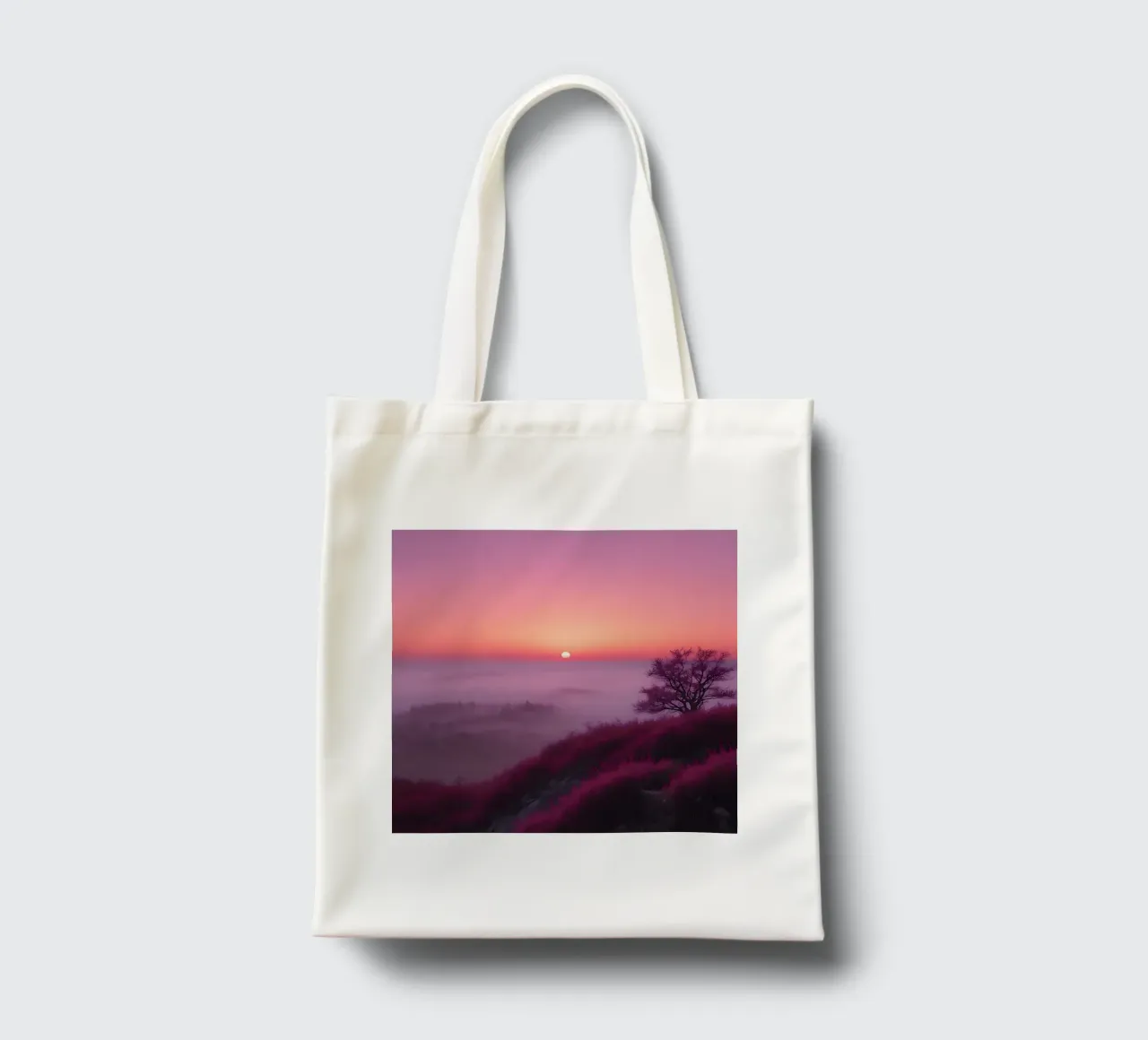 Tramonto con nebbia_2 borsa in juta da Pink- und LoveArt by LK