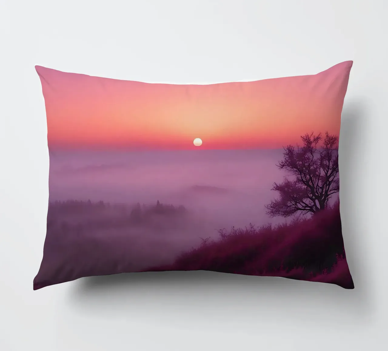 Tramonto con nebbia_2 cuscino da Pink- und LoveArt by LK