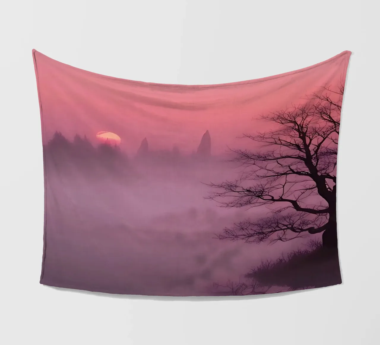 Tramonto con nebbia_3 coperta in pile da Pink- und LoveArt by LK