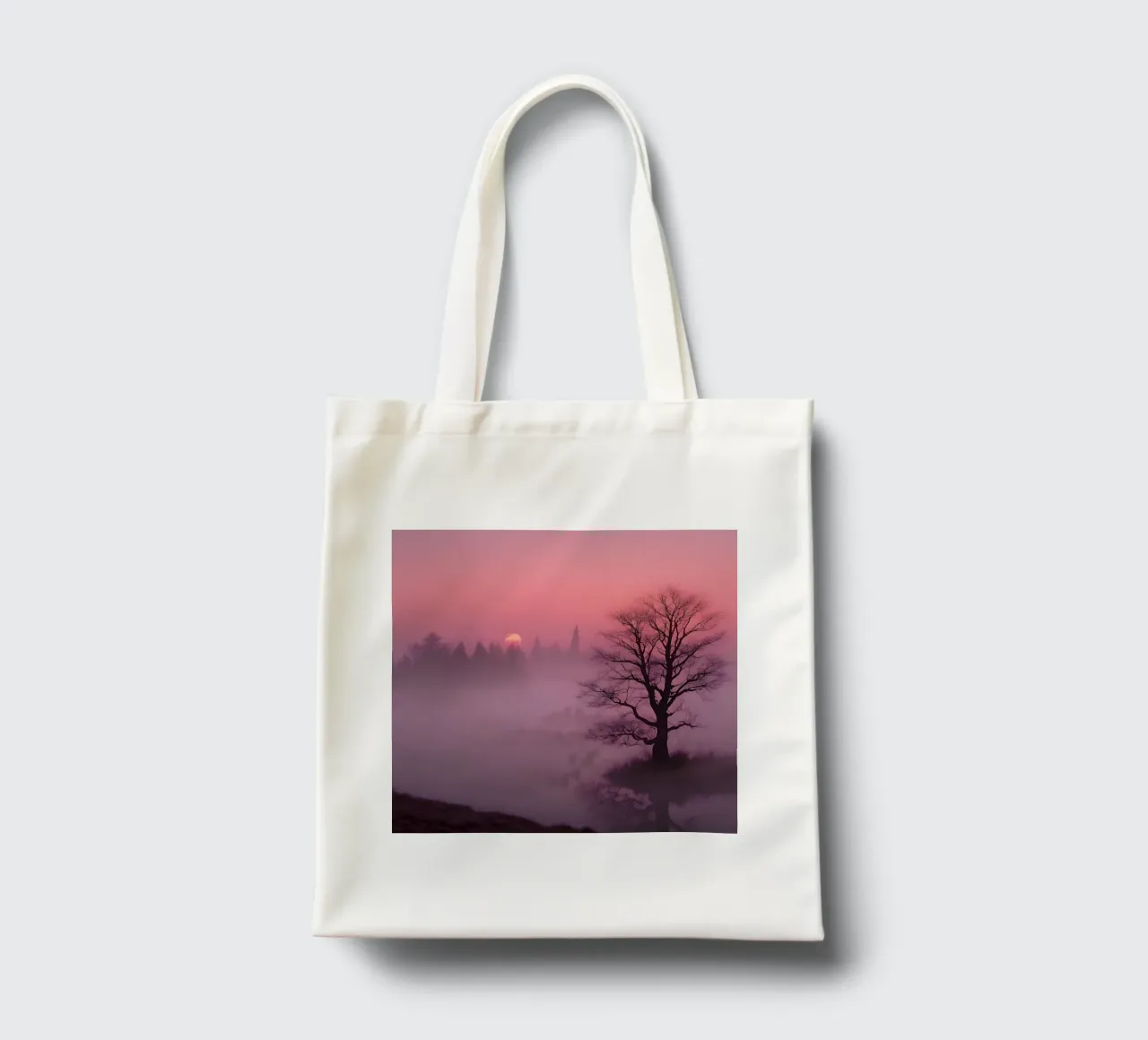 Tramonto con nebbia_3 borsa in juta da Pink- und LoveArt by LK