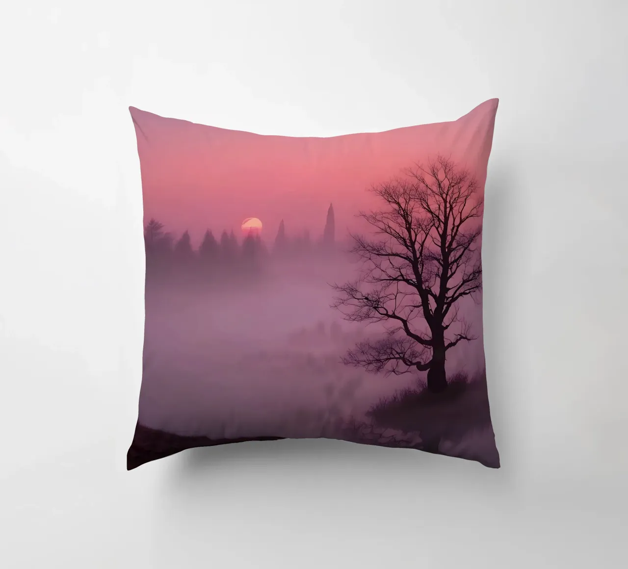 Tramonto con nebbia_3 cuscino da Pink- und LoveArt by LK