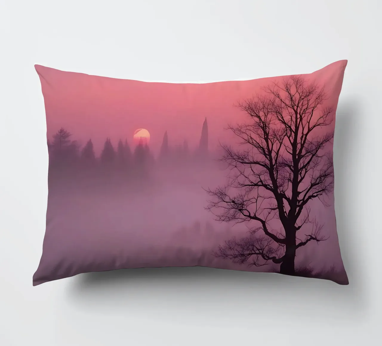 Tramonto con nebbia_3 cuscino da Pink- und LoveArt by LK