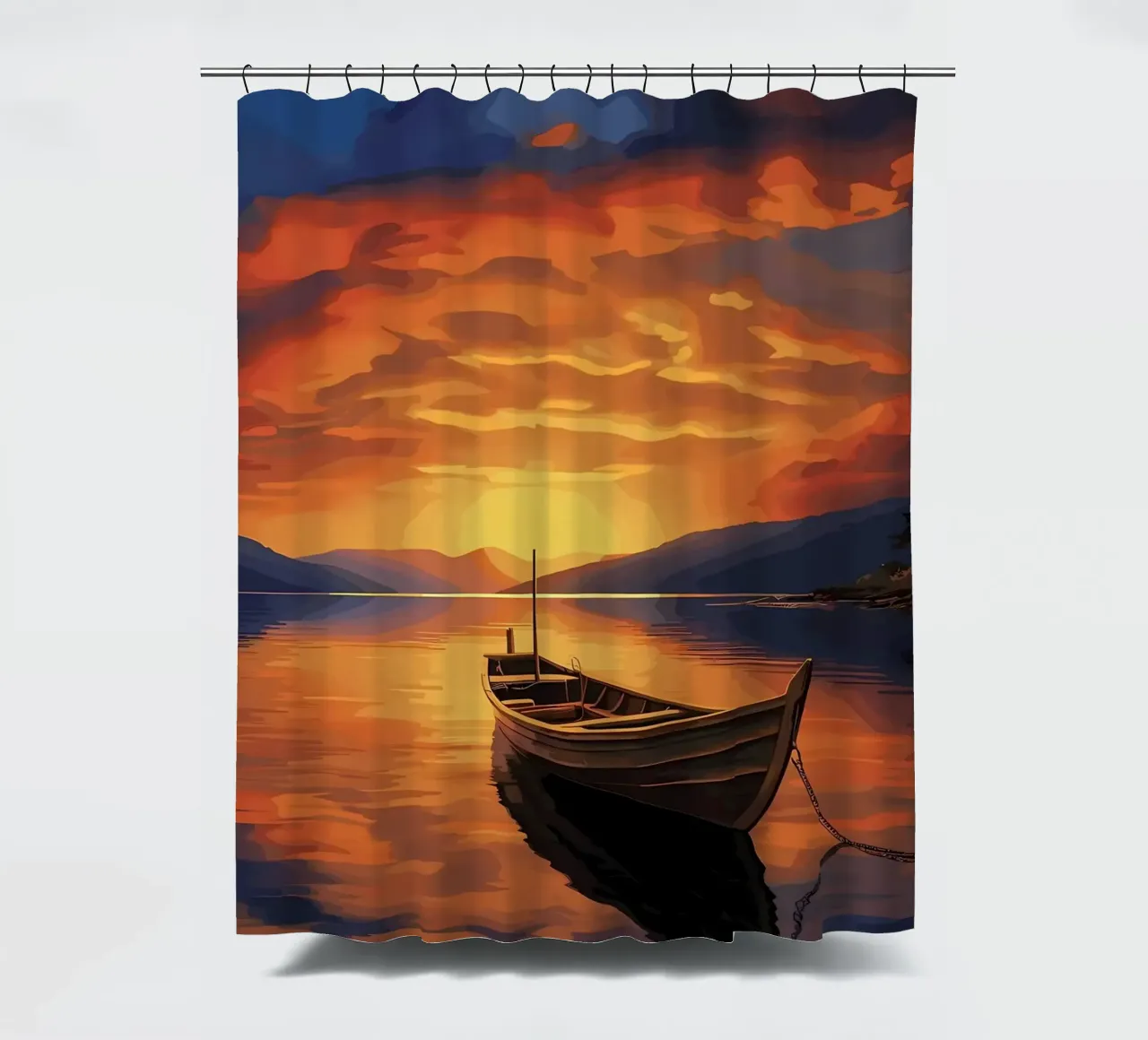 Boat Sunset shower curtain by Bartosz Powalka