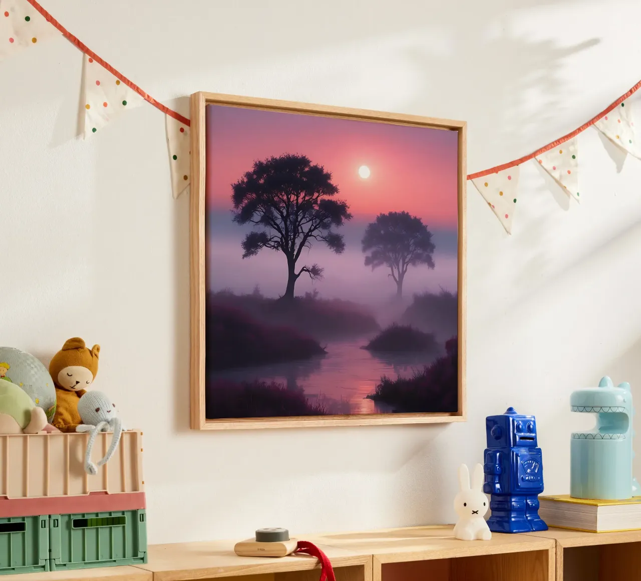 Zonsondergang met mist_4 canvas van Pink- und LoveArt by LK