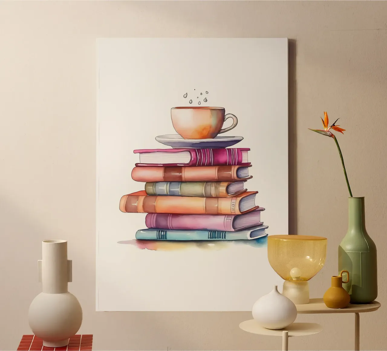 Libri sull'acquerello tela con Cornice a cassetta da Aiden Garcia