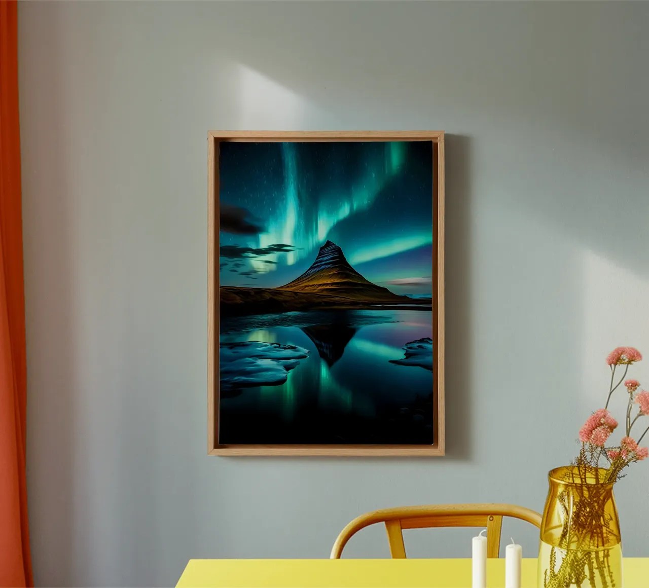 Paisaje Aurora lienzo con Marco flotante de Matthew Katz