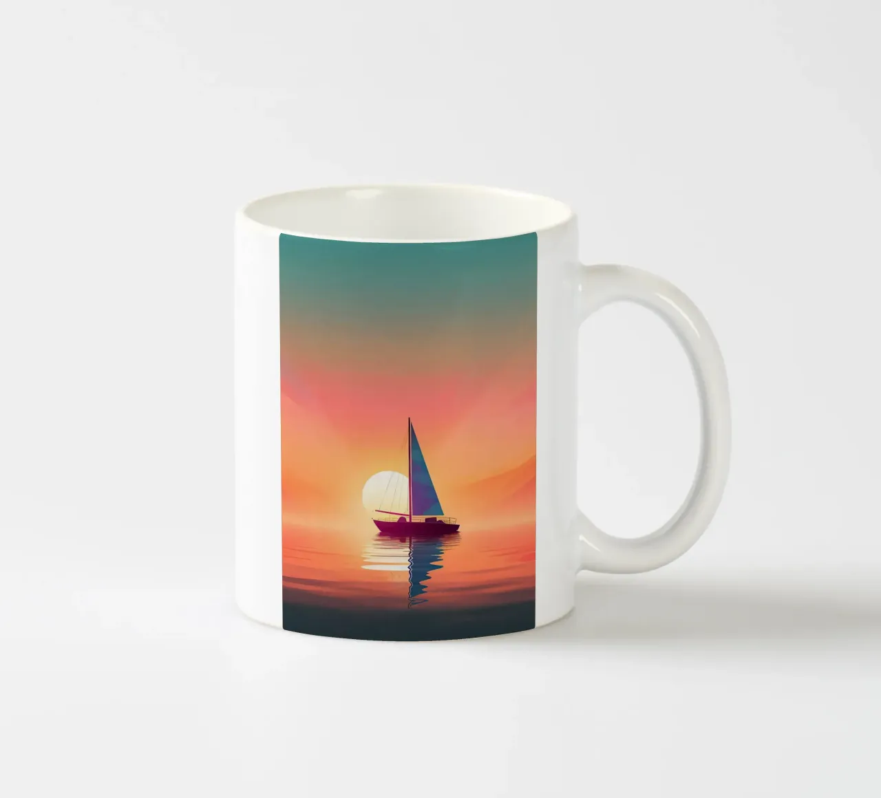 Barca a vela sulla spiaggia tazza in ceramica da Bartosz Powalka
