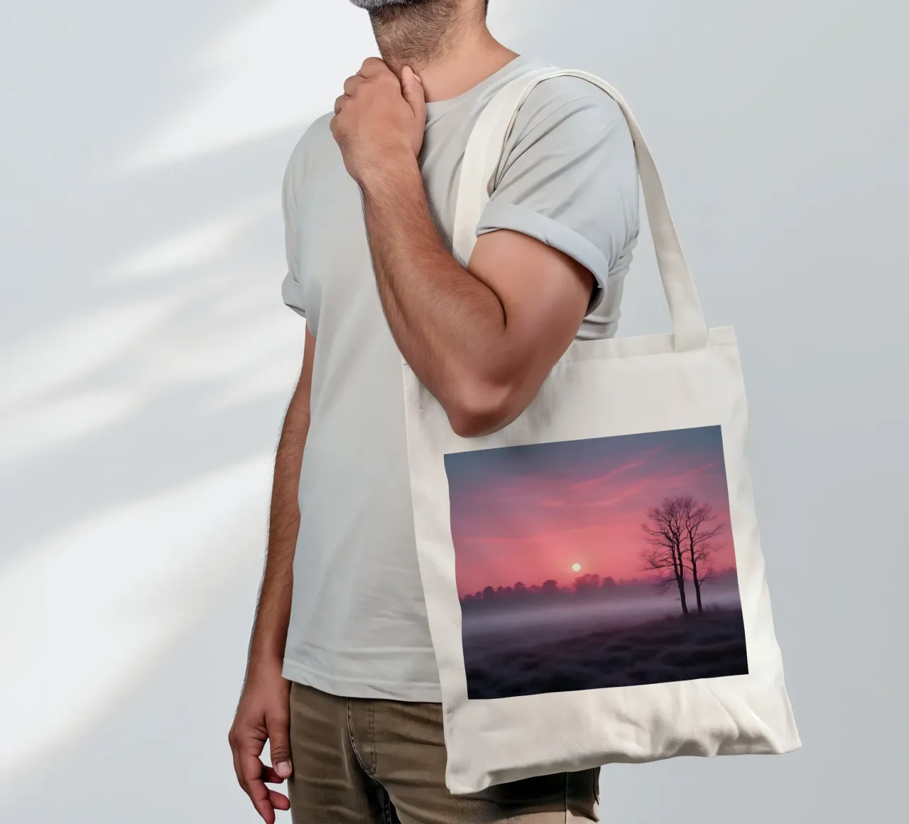 Tramonto con nebbia_5 borsa in juta da Pink- und LoveArt by LK