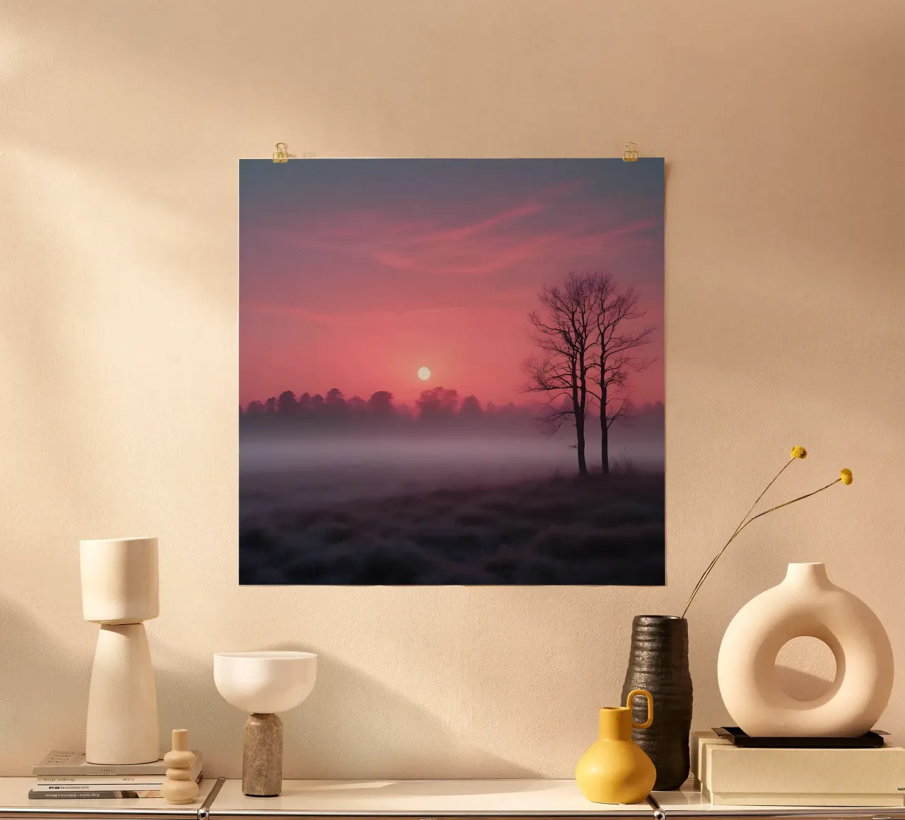 Coucher de soleil avec brouillard_5 poster de Pink- und LoveArt by LK