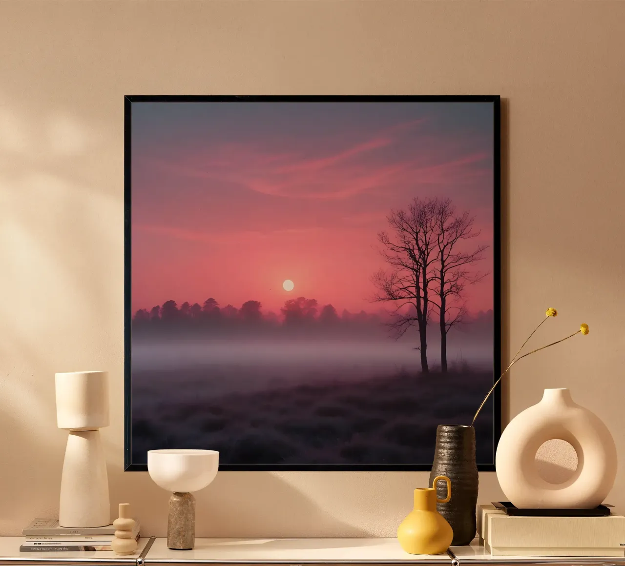 Coucher de soleil avec brouillard_5 poster de Pink- und LoveArt by LK
