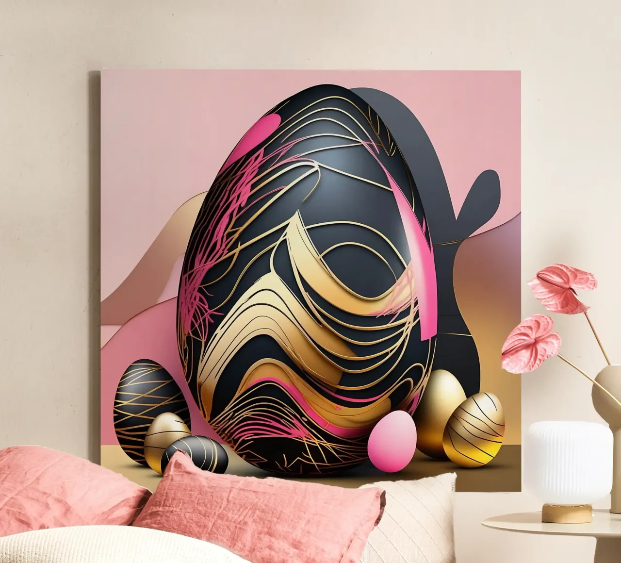 Deco_Eggs_1 tela con Cornice a cassetta da Pink- und LoveArt by LK