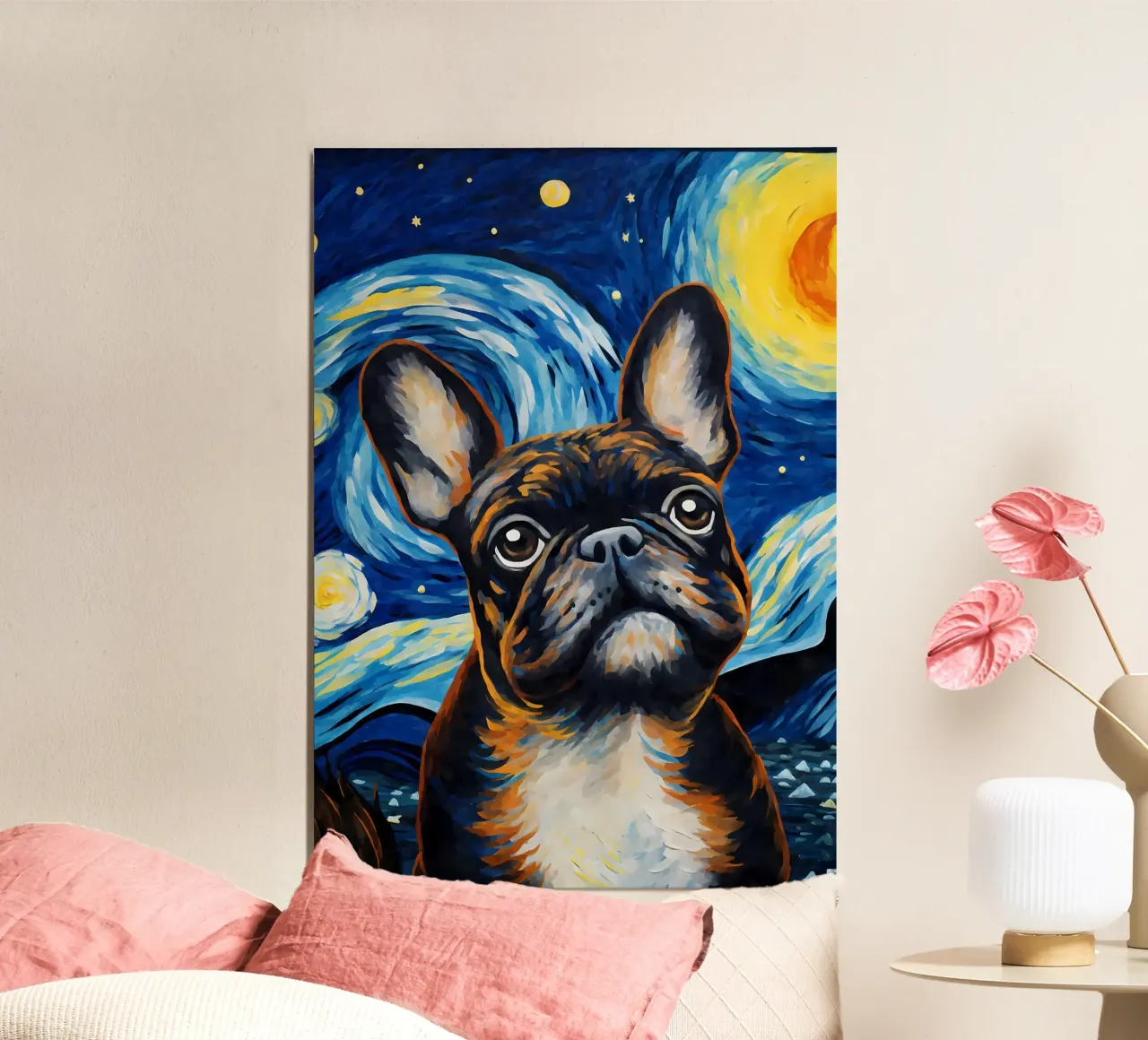 Notte dei bulldog francesi poster con telaio in plastica da Adrian Patel