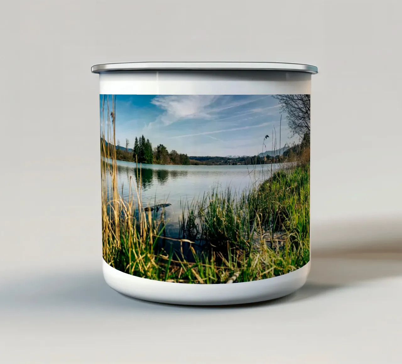 Vista sulle rive dell'Isar in Baviera tazza in smalto da 5ecken