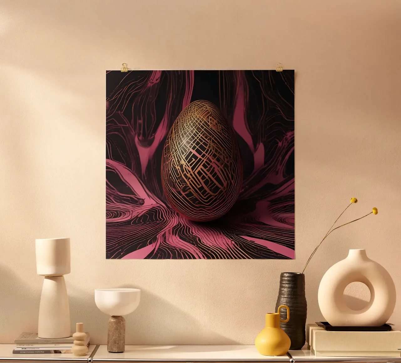 Uovo di decaffeinato_1 poster con telaio in plastica da Pink- und LoveArt by LK