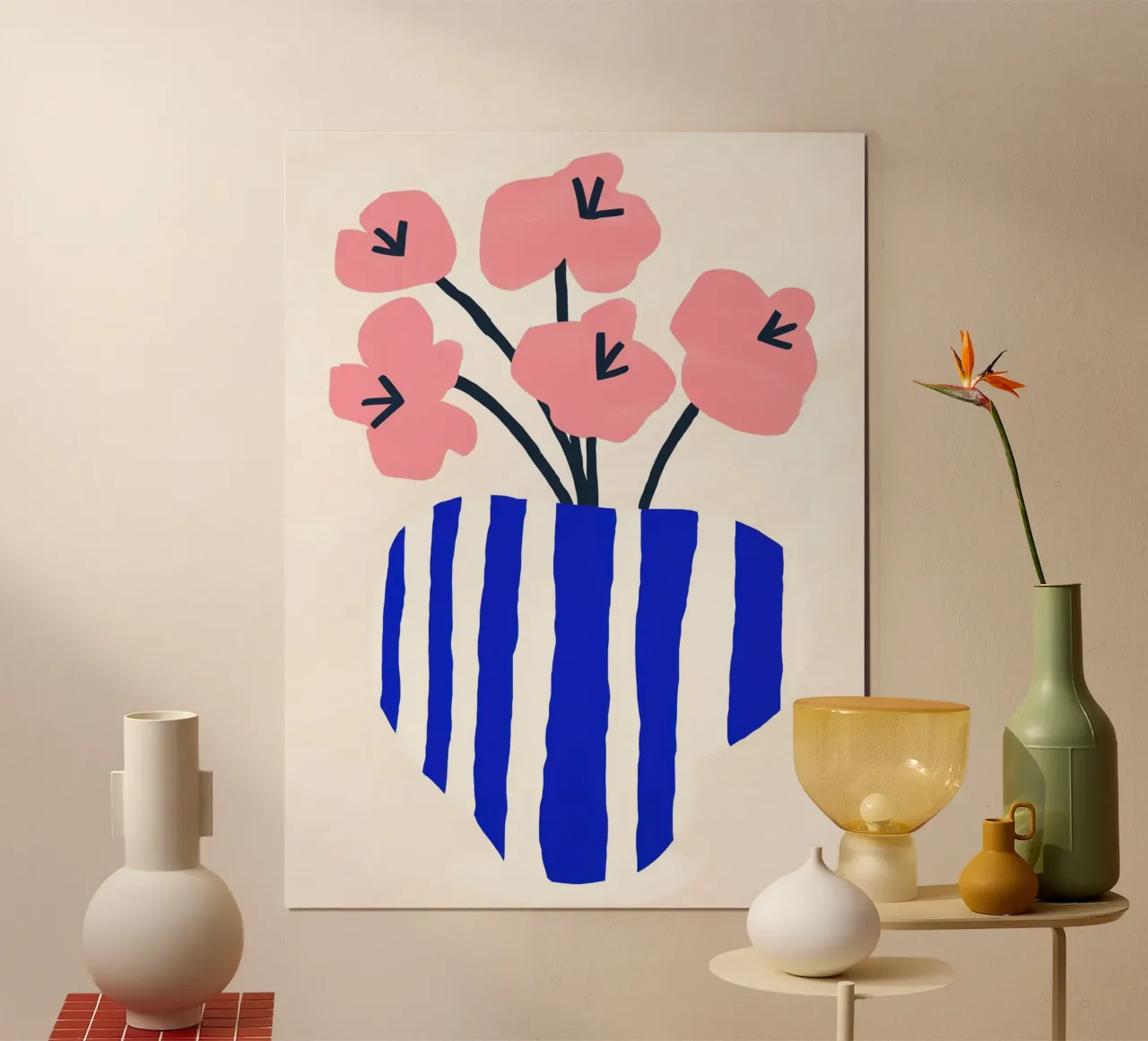 Ciclamino minimalista | Natura morta in rosa e blu poster con telaio in plastica da Autofocus