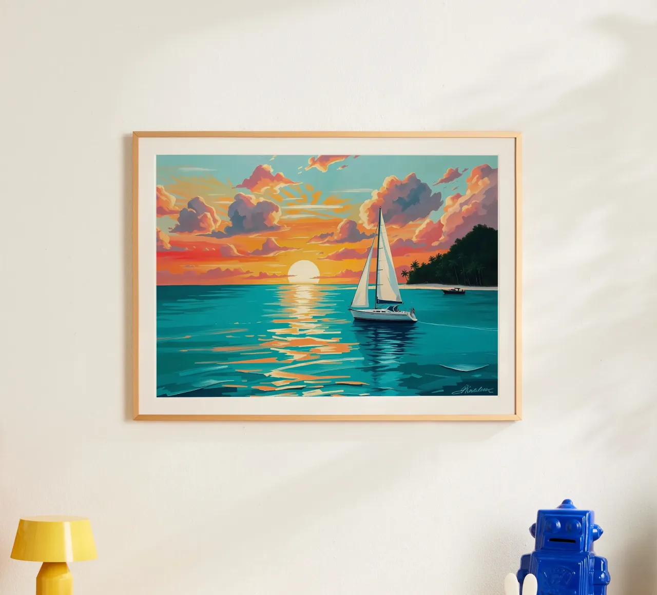 Sereno dipinto a pastello di barca a vela al tramonto carta hahnemühle da Bartosz Powalka