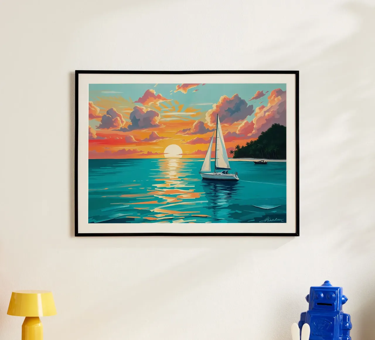 Sereno dipinto a pastello di barca a vela al tramonto carta hahnemühle da Bartosz Powalka