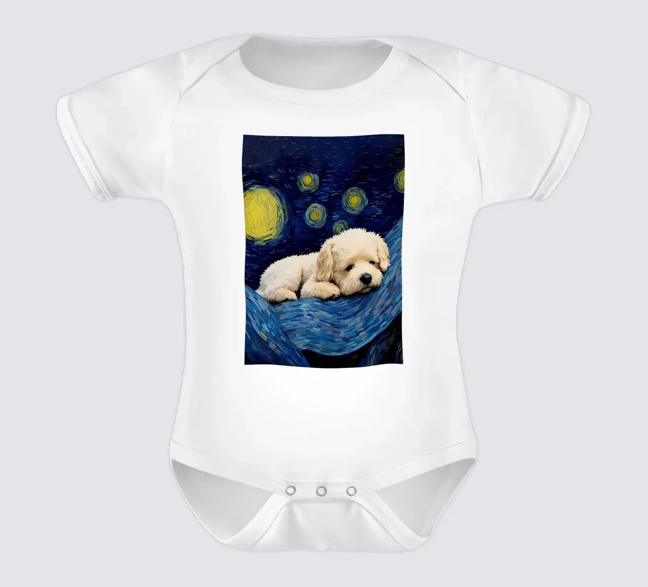 notte stellata cane Sleepy body neonato maniche corte da Adrian Patel