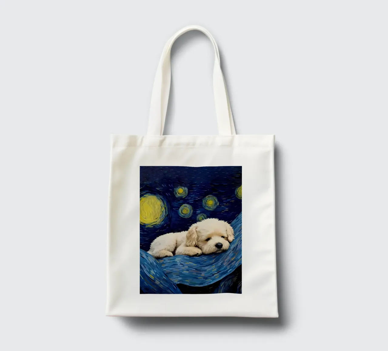 notte stellata cane Sleepy borsa in juta da Adrian Patel