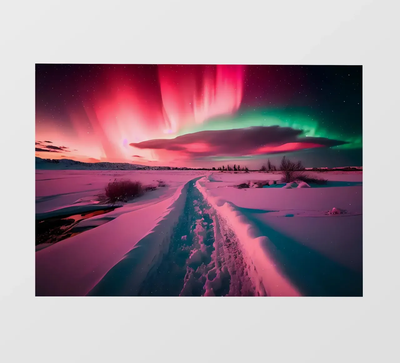 L'Aurora Boreale sul sentiero innevato telo in pvc da Matthew Katz