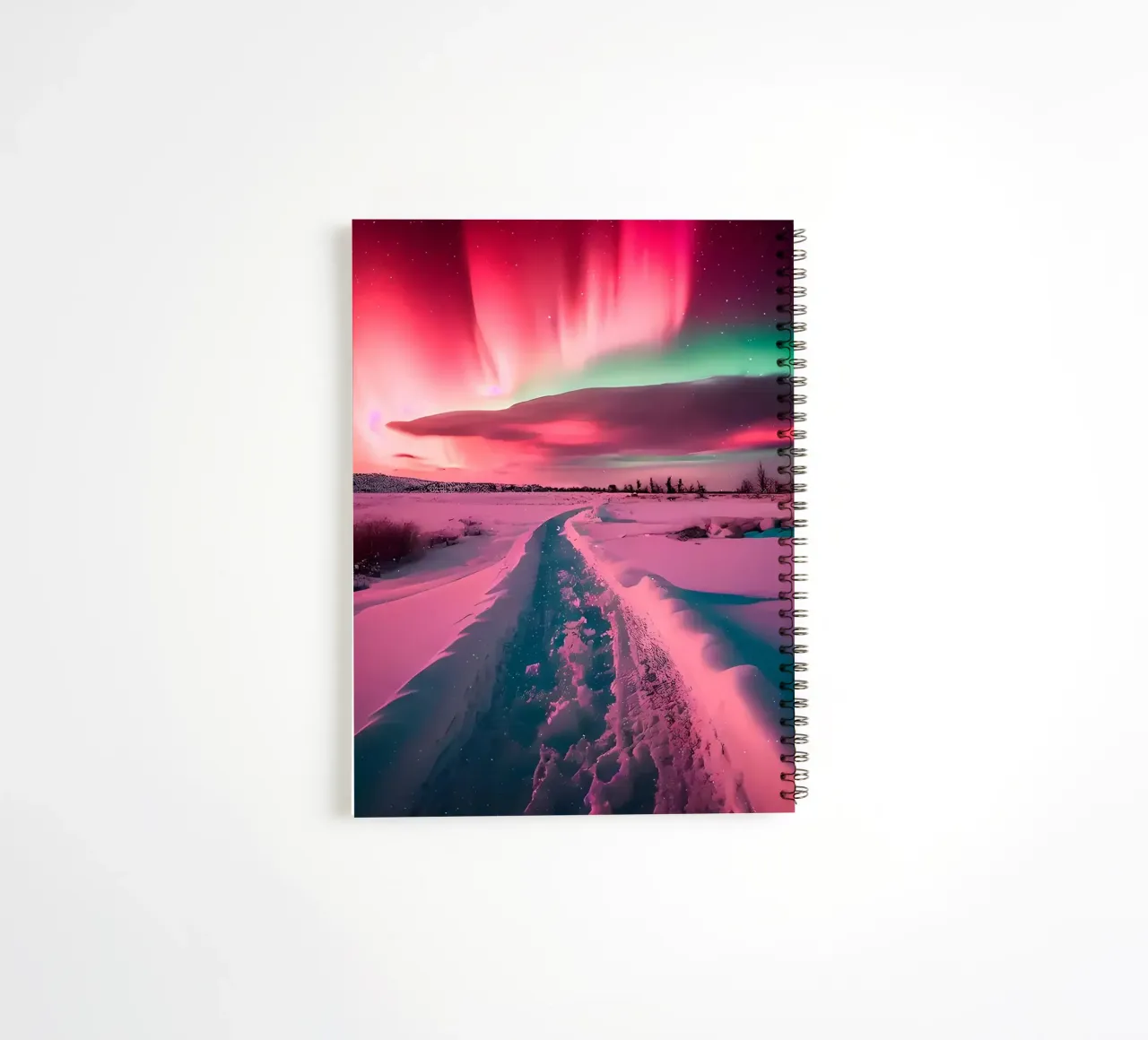 Aurora Borealis over Snowy Path spiral notebook by Matthew Katz