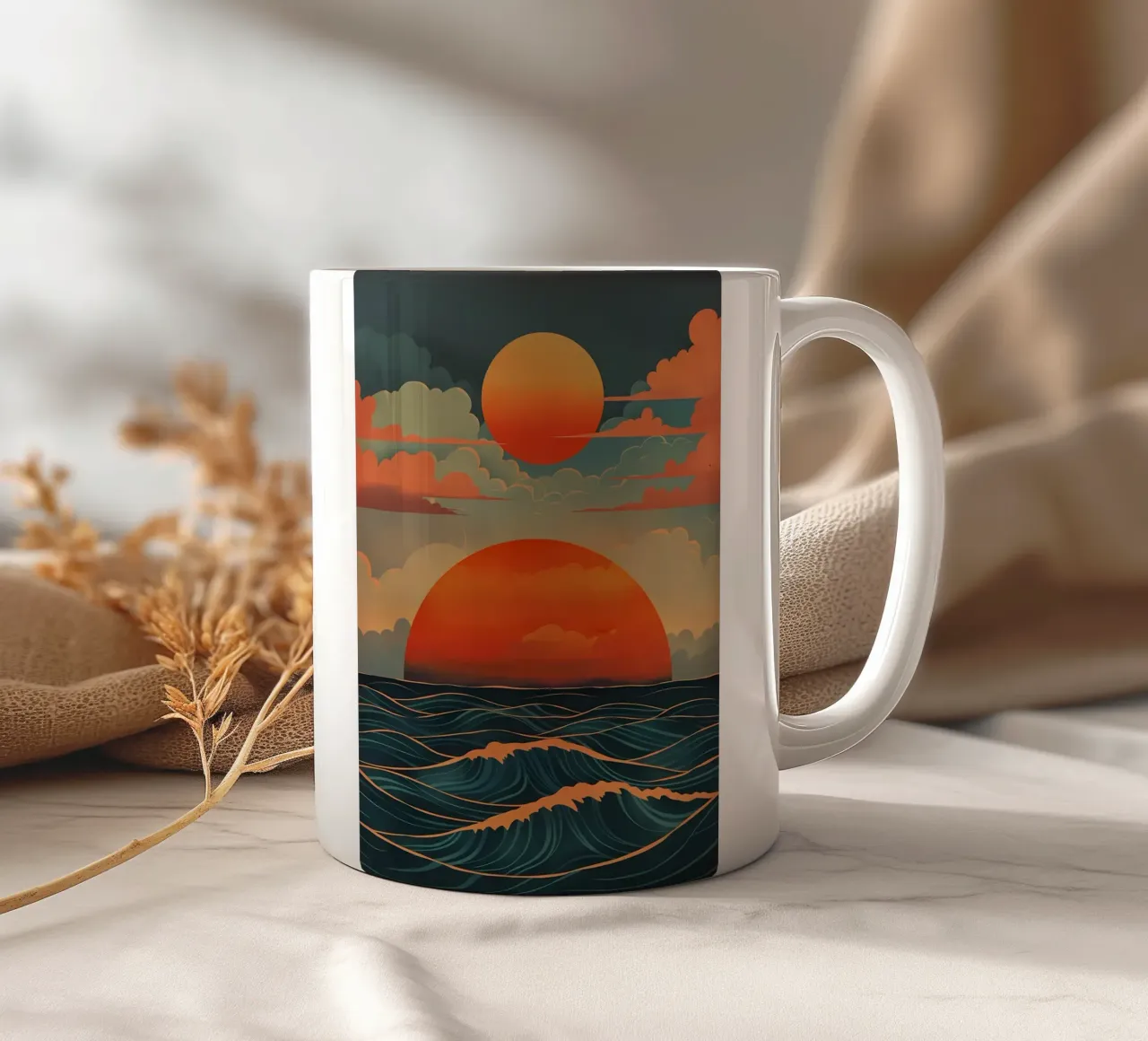 Zonsondergang oceaangolven keramische mok van Bartosz Powalka