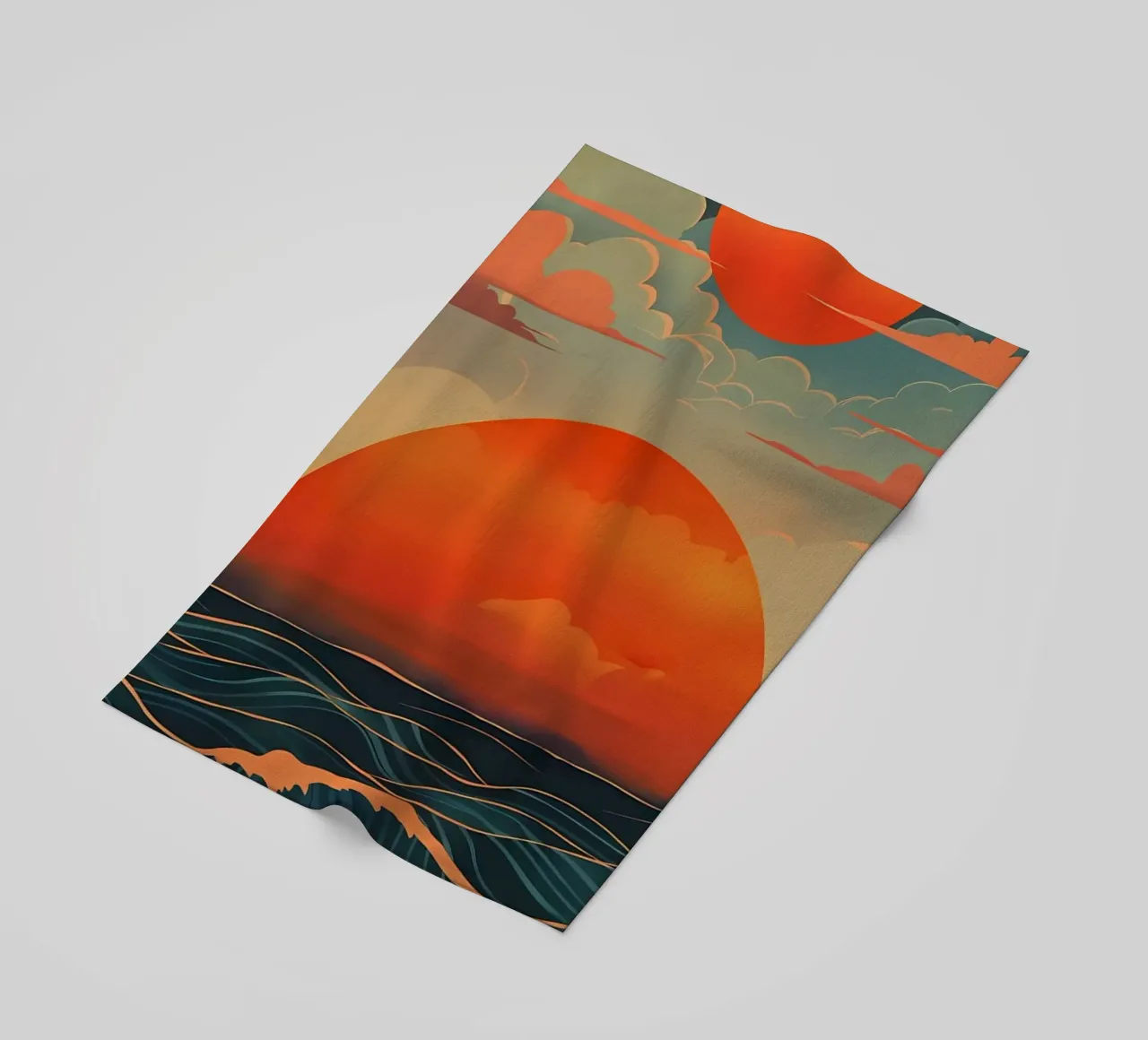 Zonsondergang oceaangolven strandhanddoek van Bartosz Powalka