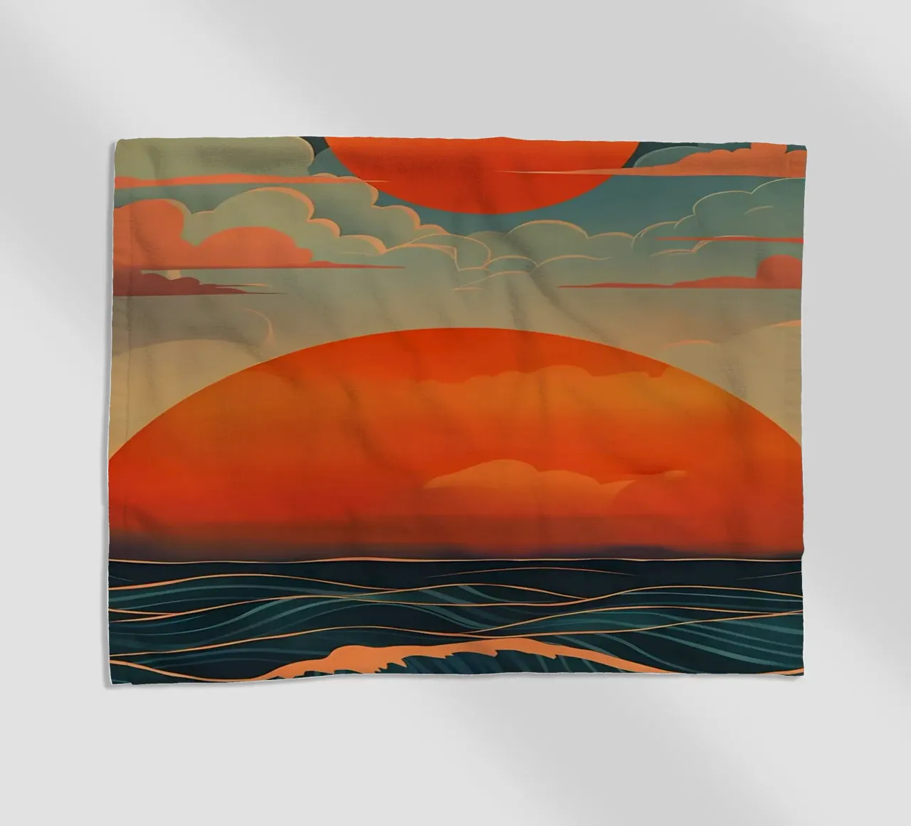 Zonsondergang oceaangolven strandhanddoek van Bartosz Powalka