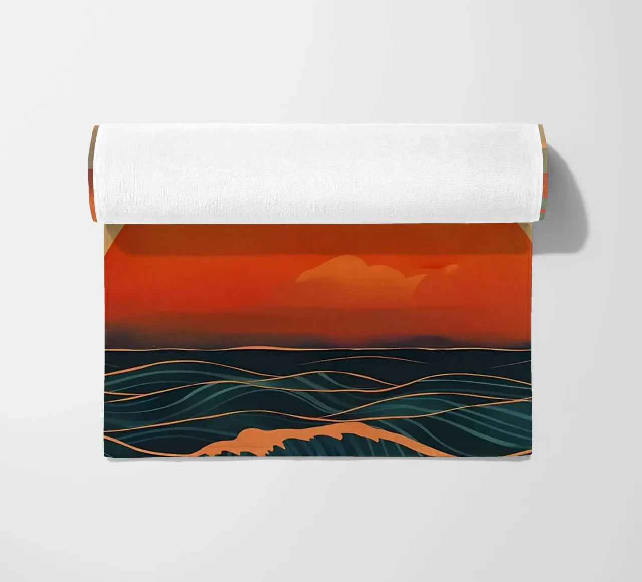 Zonsondergang oceaangolven strandhanddoek van Bartosz Powalka