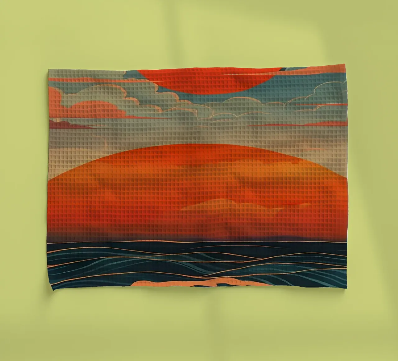 Sunset Ocean Waves tea towel by Bartosz Powalka