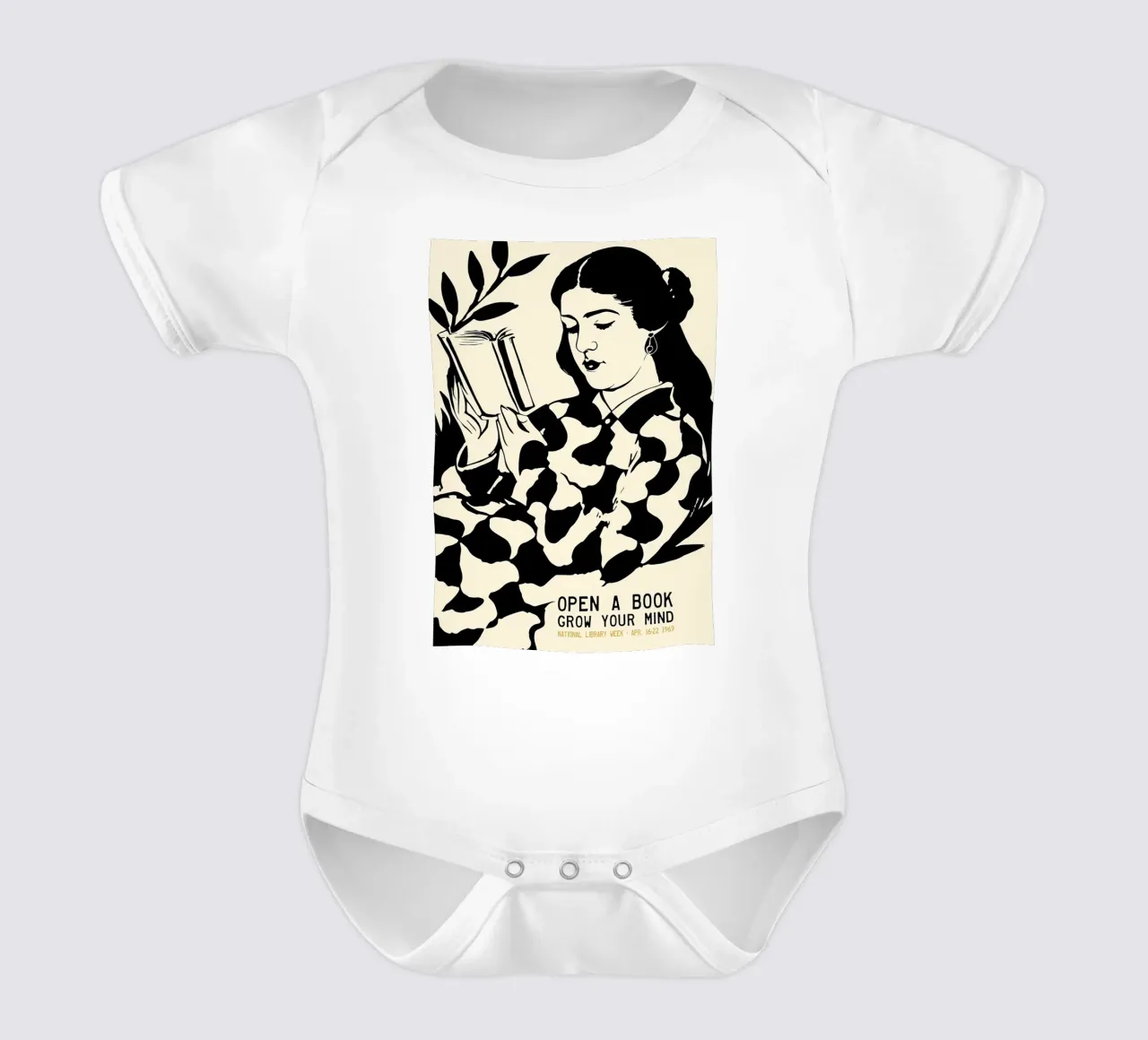 Library Vintager short-sleeve baby romper by Aiden Garcia