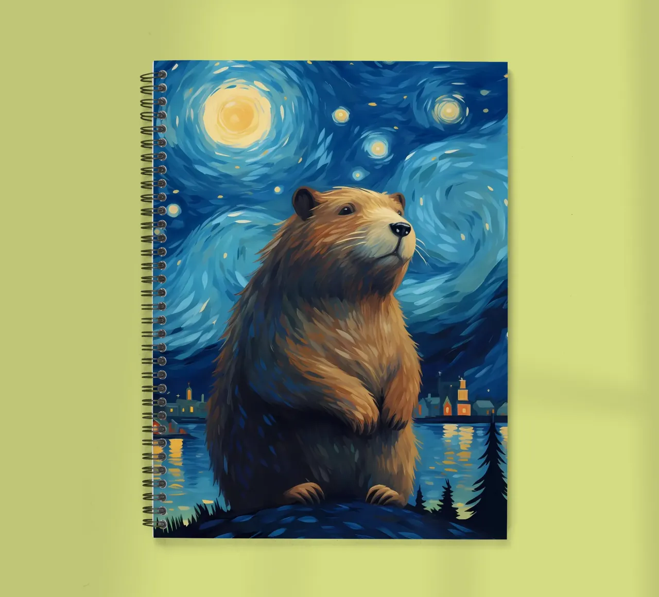 Starry Night Capybara spiral notebook by Adrian Patel