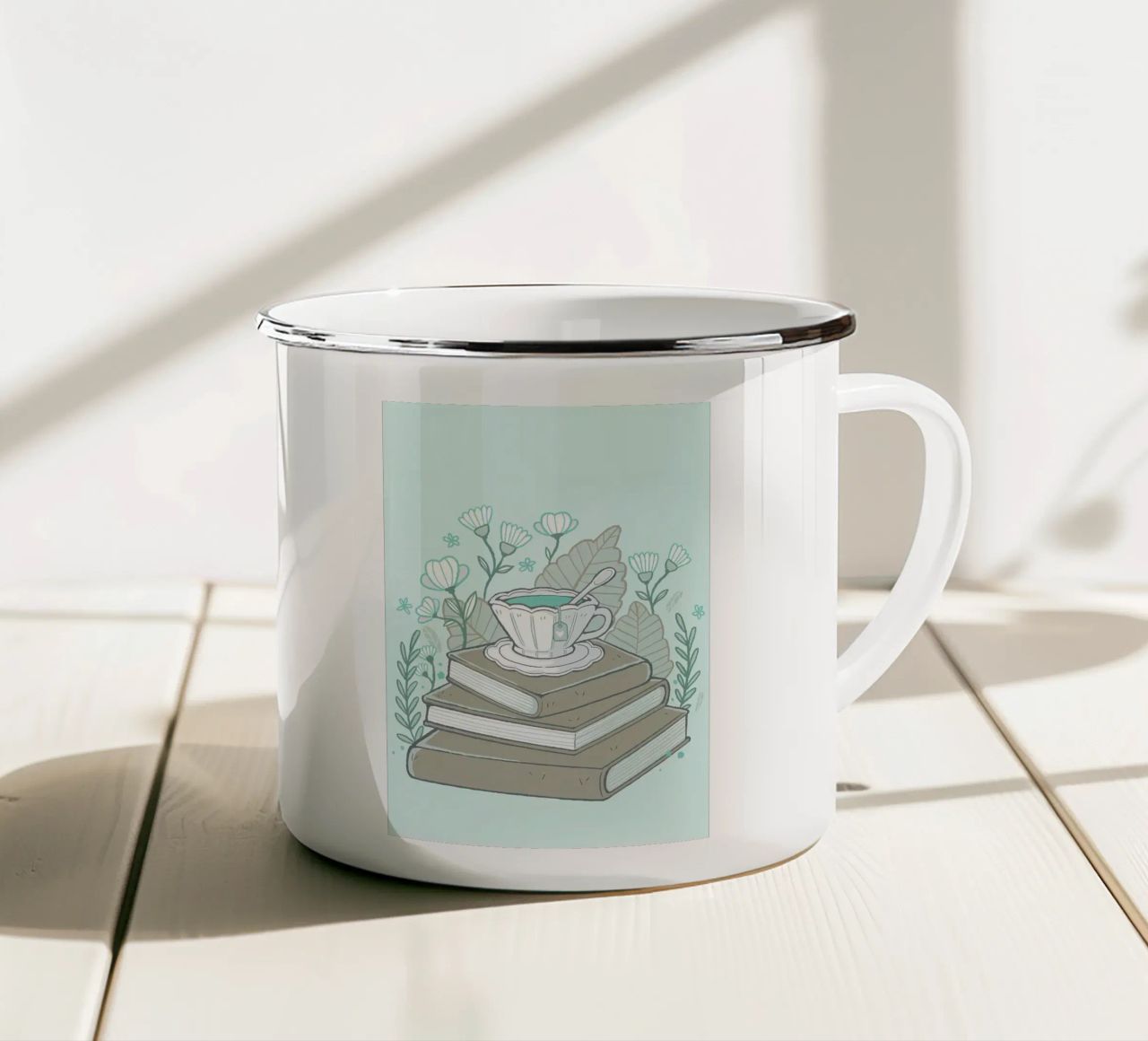 Libri e tè tazza in smalto da Aiden Garcia