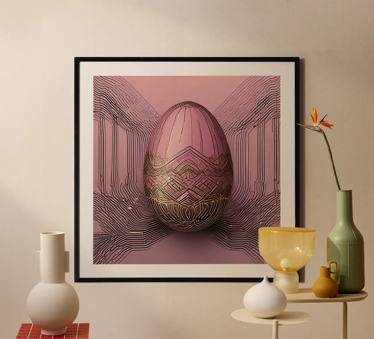 Uovo_7 poster con telaio in legno da Pink- und LoveArt by LK