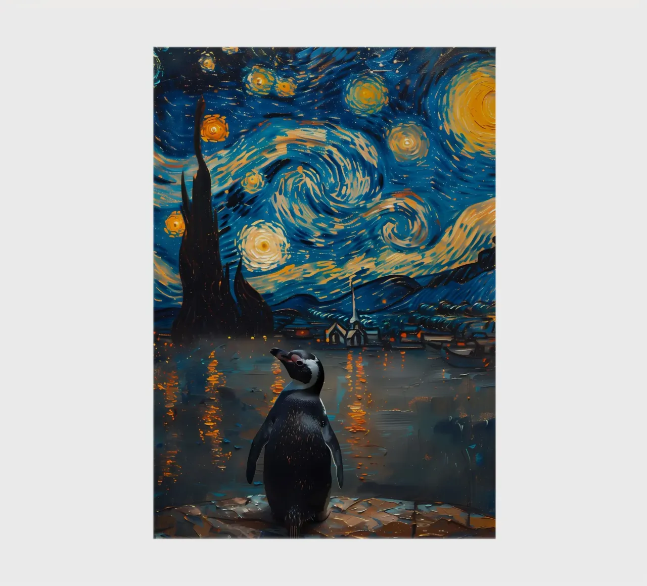 Penguin in Starry Night notebook by Adrian Patel