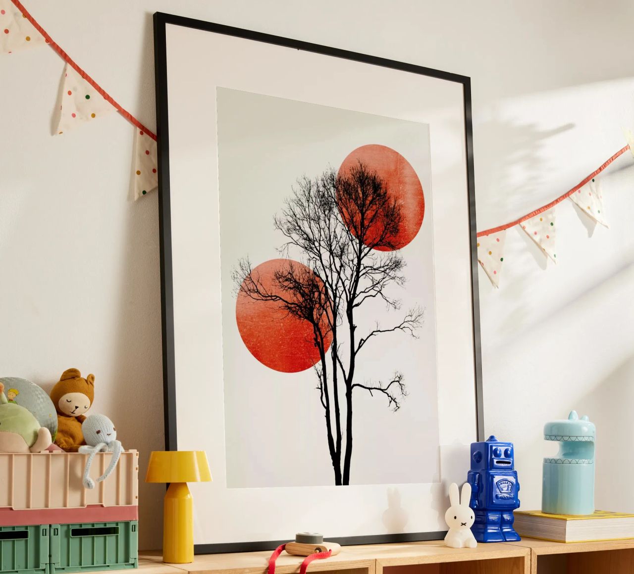 Sun And Moon Hiding Rouge Poster von Kubistika