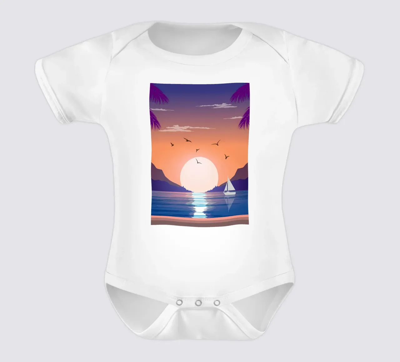 Sunset Beach short-sleeve baby romper by Bartosz Powalka